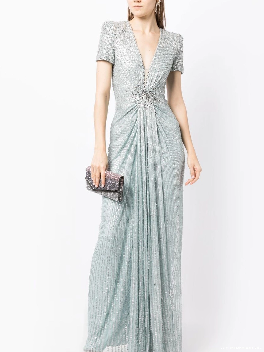 Affordable V-neck Women dress Jenny Packham embellished 0313